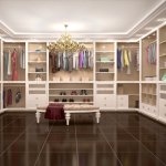 chandelier, tile floor, white closet